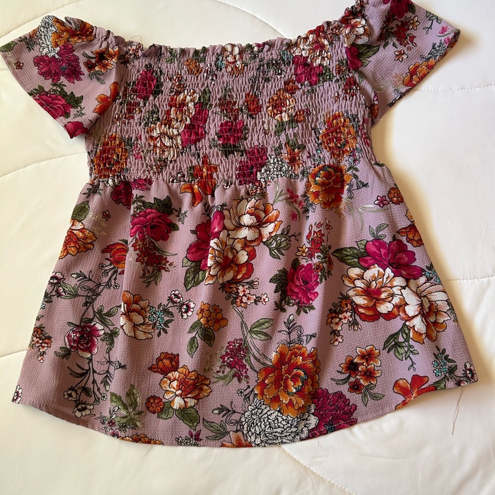 Monteau Lilac Floral Smocked Top